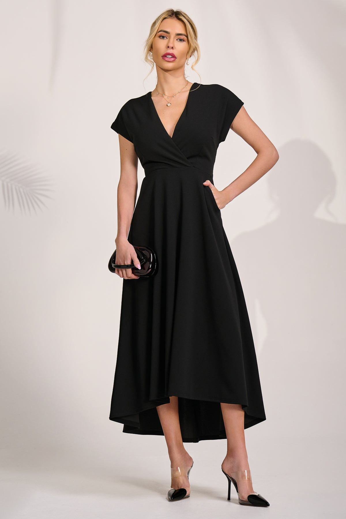 Printed Scuba Dipped Hem Maxi Dress Front View