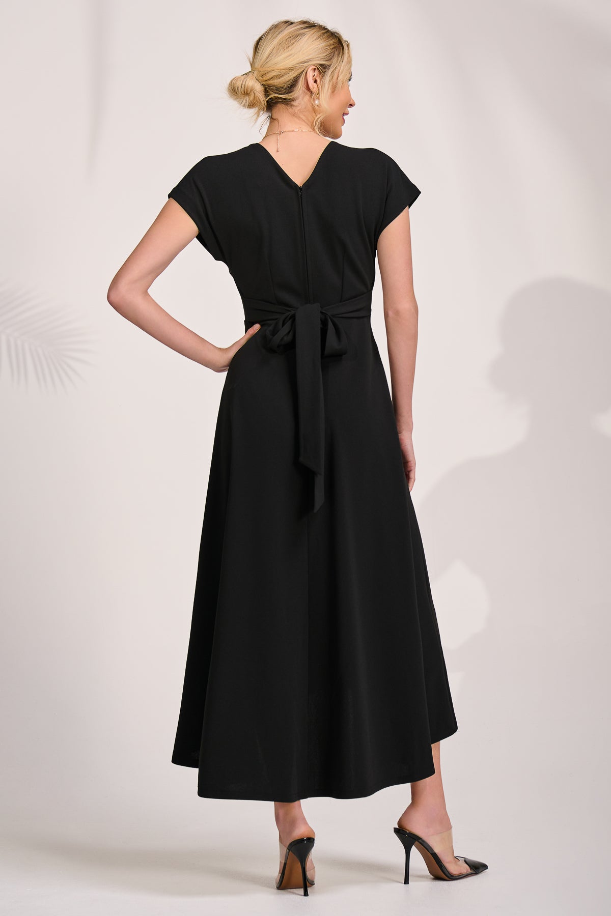 Printed Scuba Dipped Hem Maxi Dress Back View