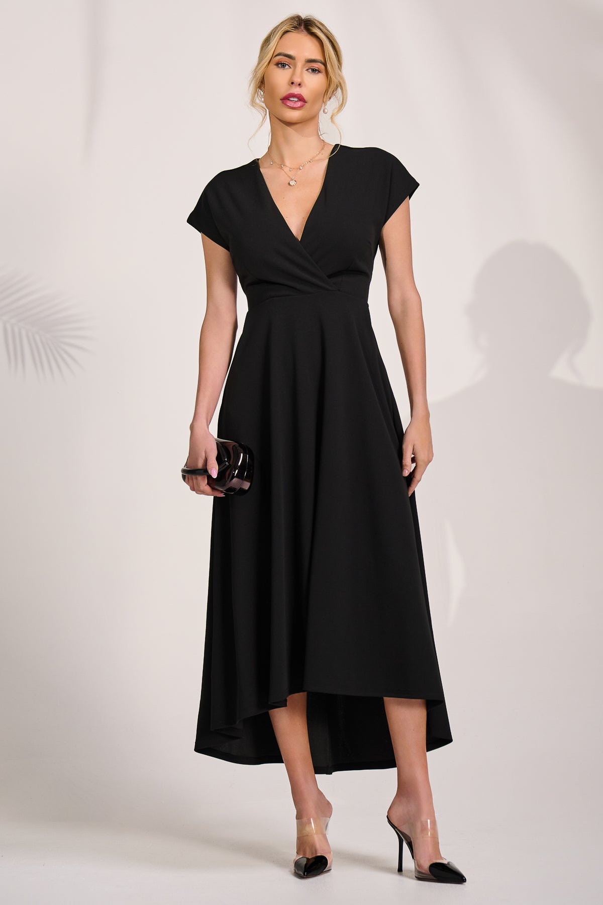 Printed Scuba Dipped Hem Maxi Dress Full Length View