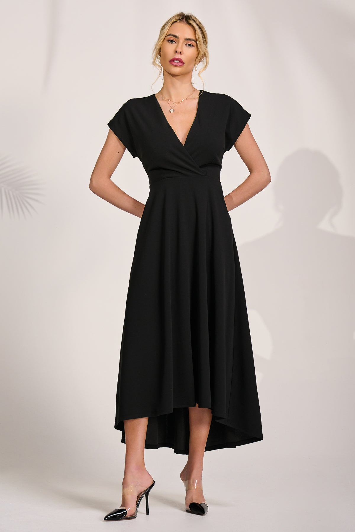 Printed Scuba Dipped Hem Maxi Dress Detail View