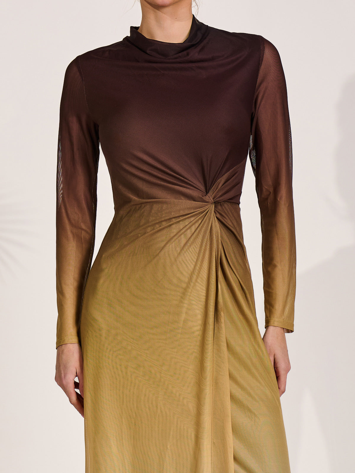 Petite Long Sleeve Mesh Maxi Dress Side View