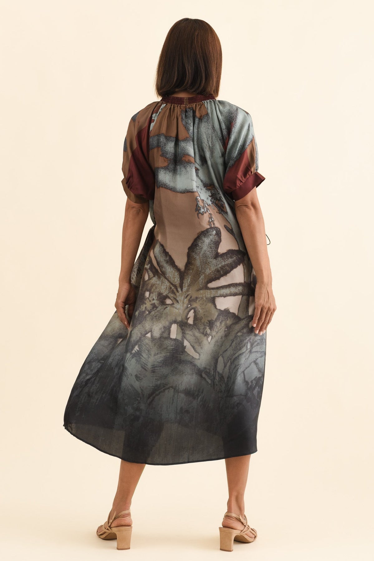 Palisades Mocha Floral Silk Dress Side View