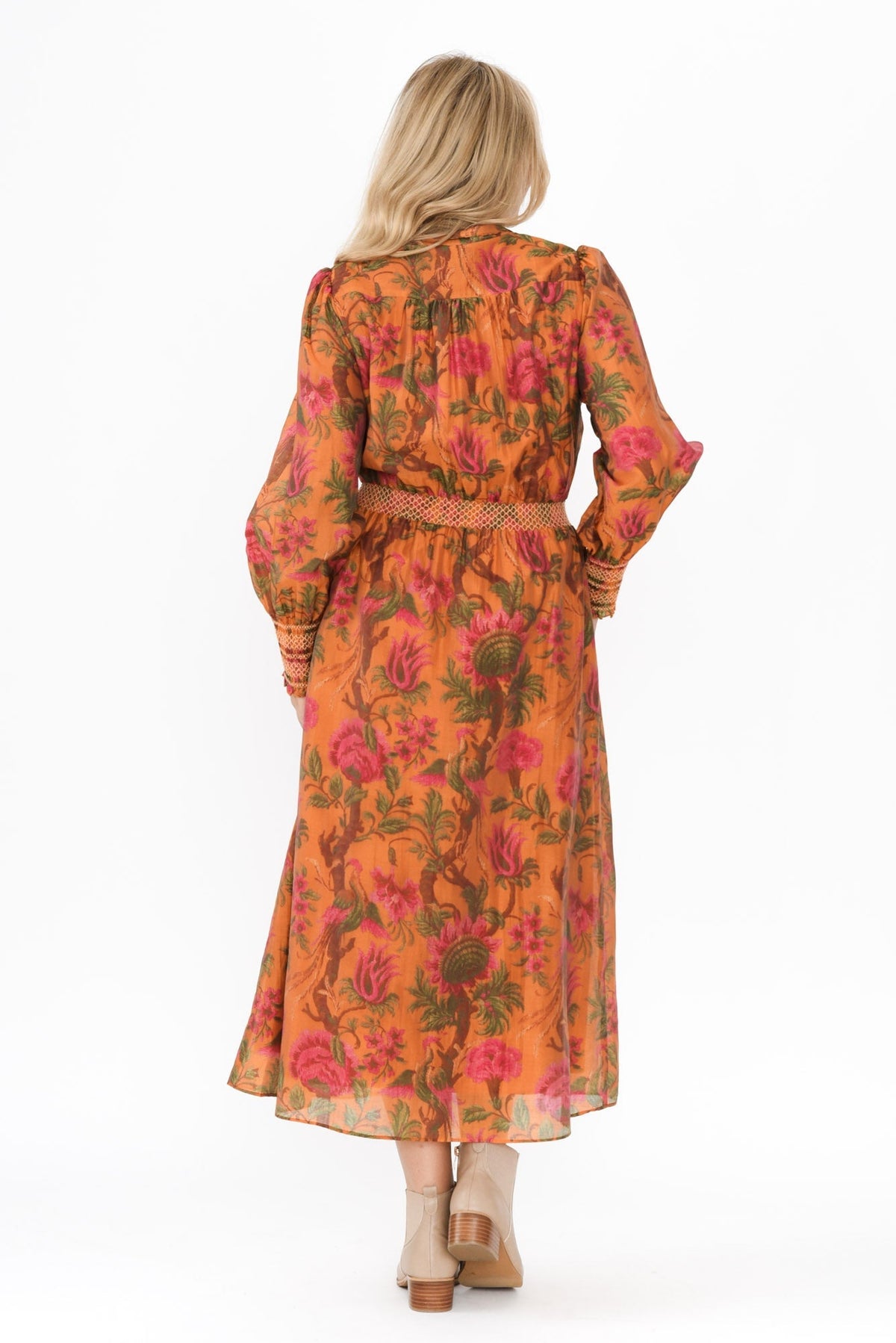 Panama Orange Floral Button Dress Side View