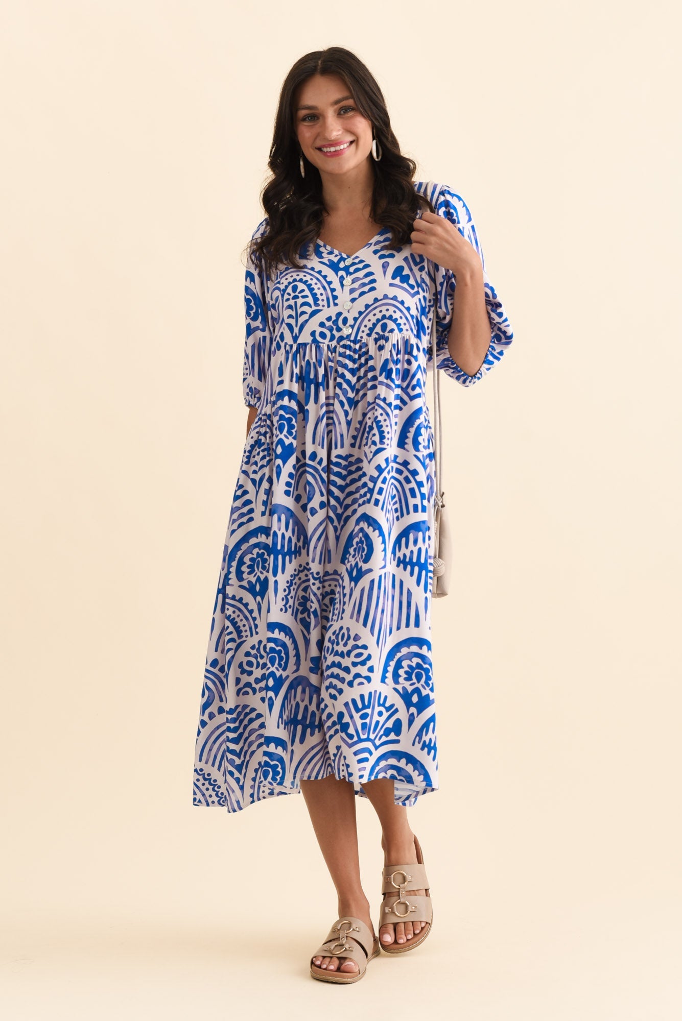 Pansy Blue Abstract Pocket Dress Front View 2