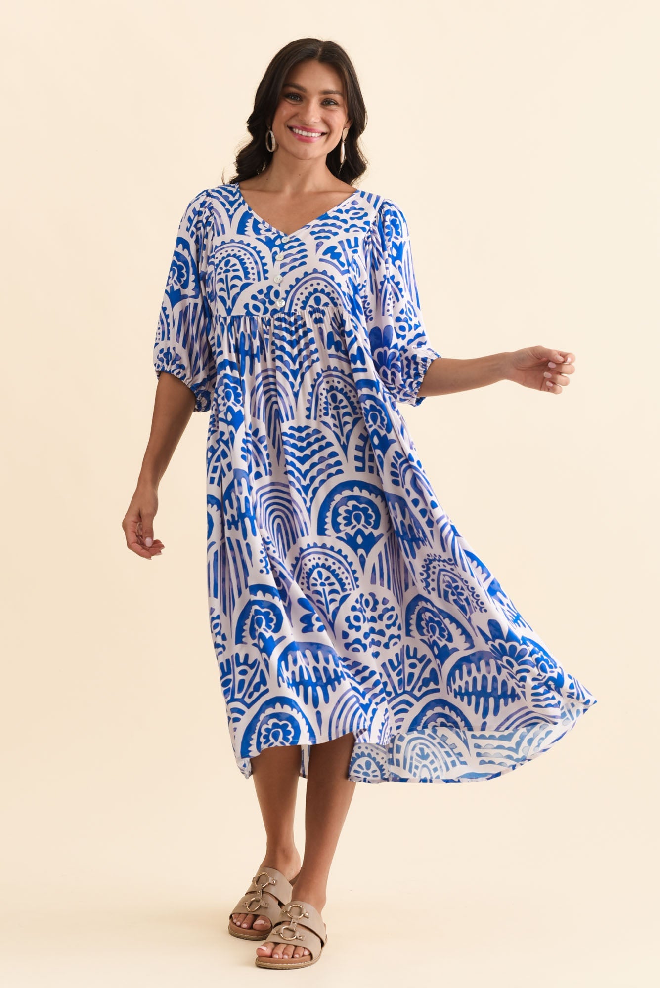 Pansy Blue Abstract Pocket Dress Front View