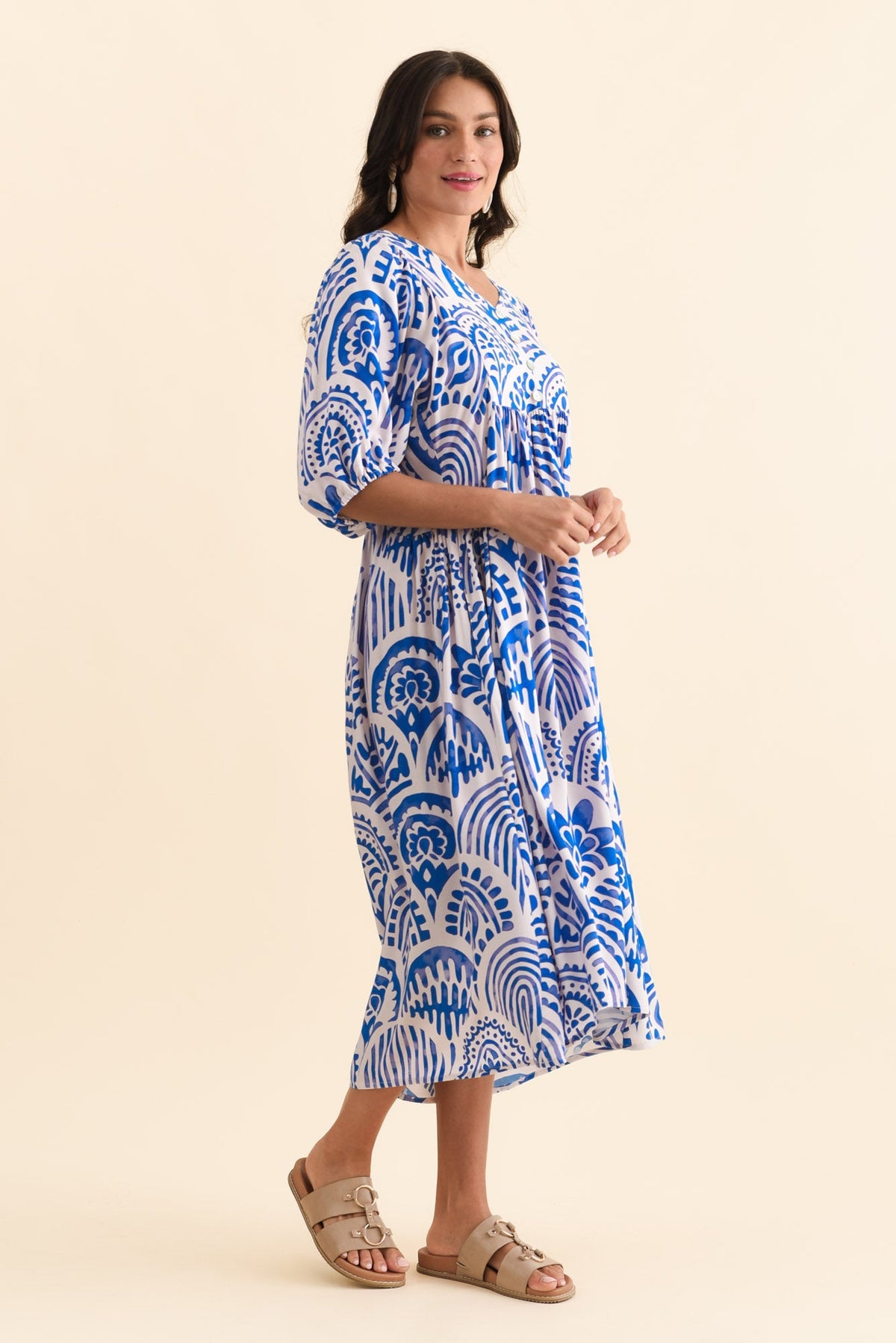 Pansy Blue Abstract Pocket Dress Back View