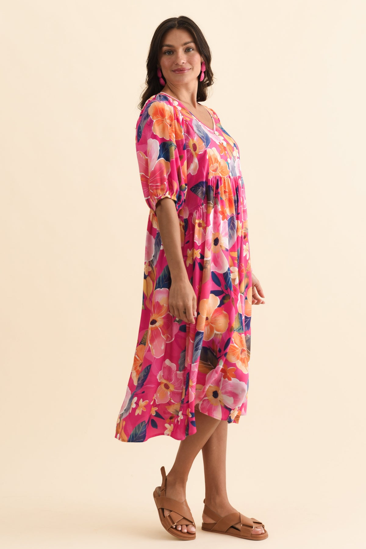 Pansy Pink Floral Pocket Dress Back View