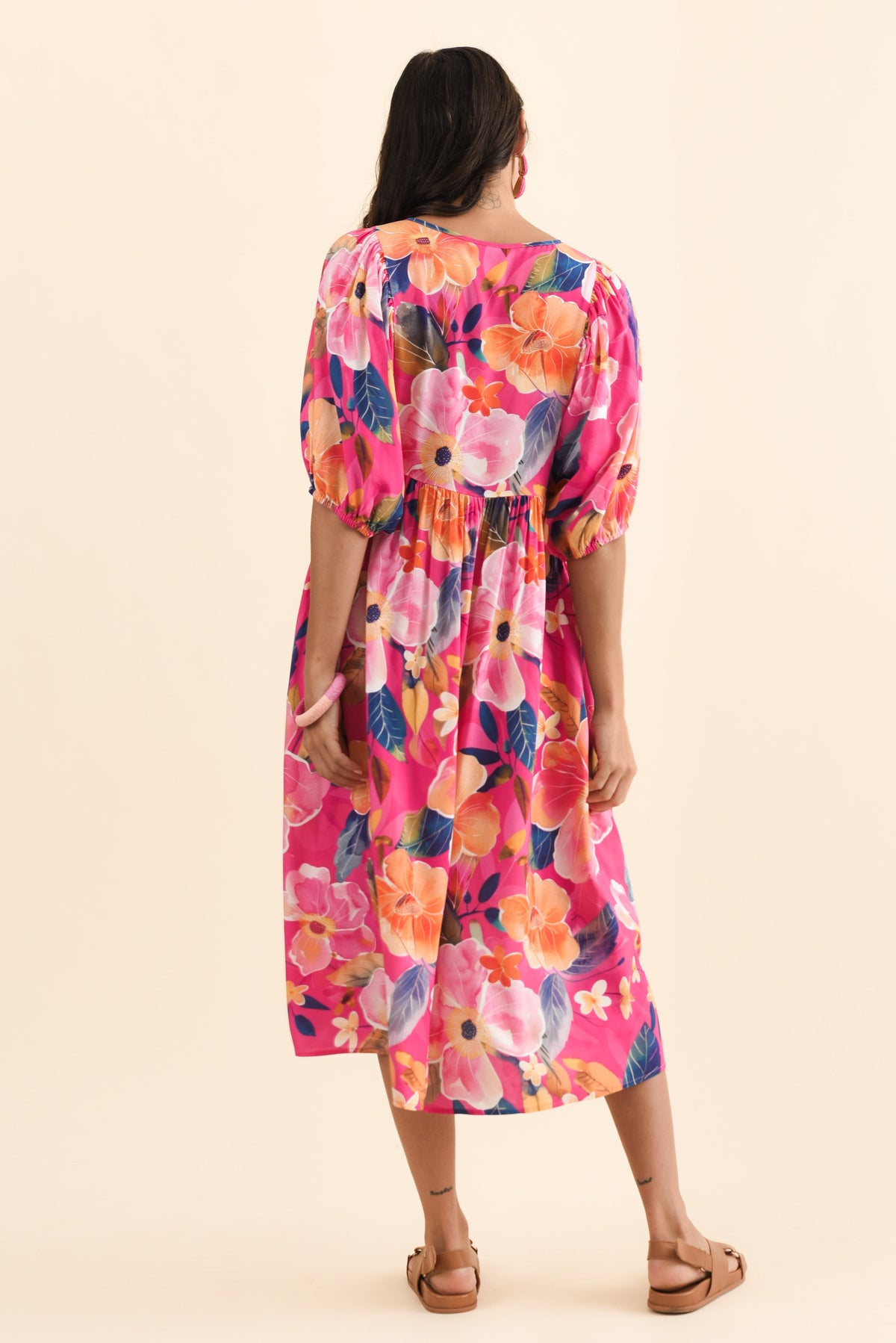 Pansy Pink Floral Pocket Dress Side View