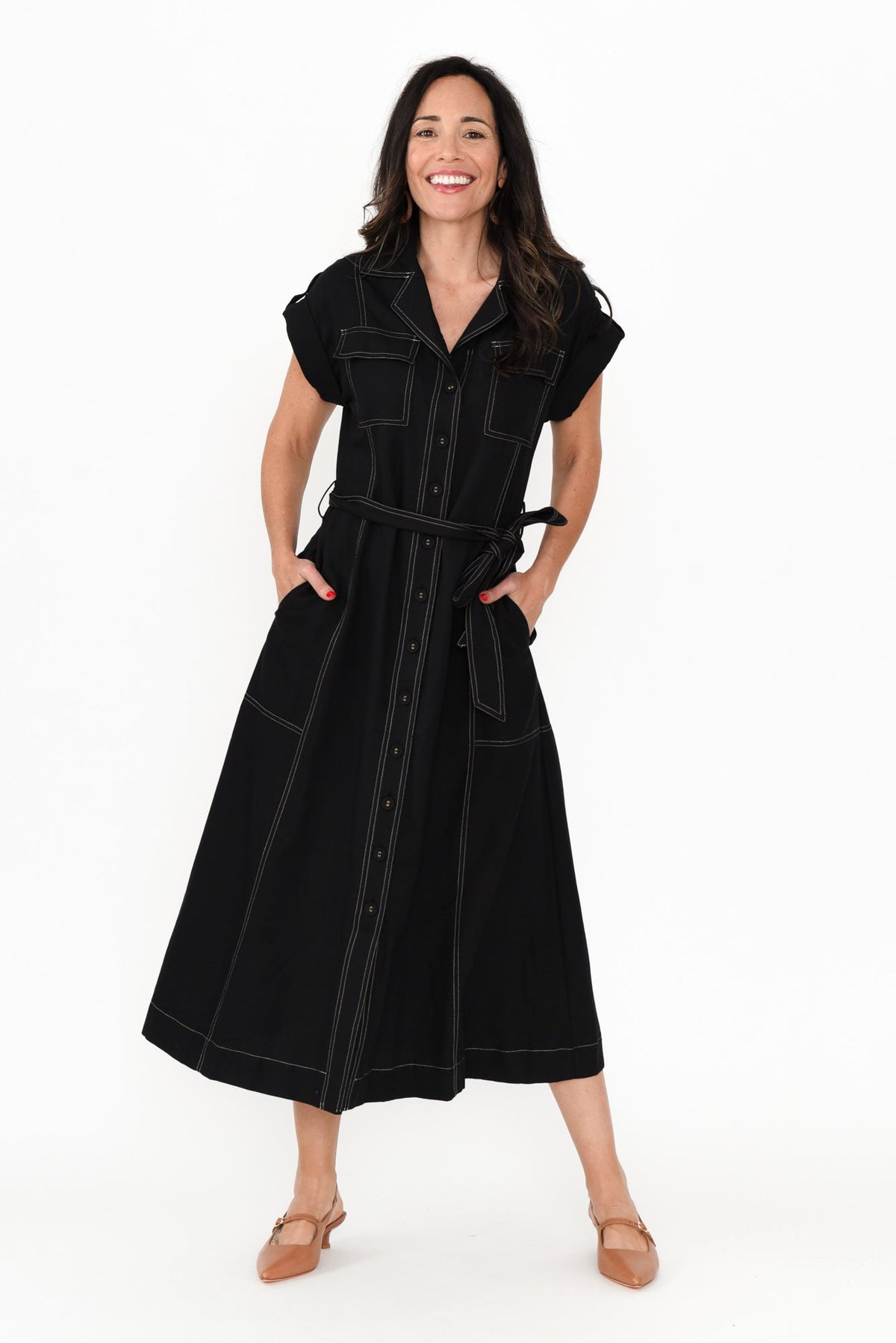 Patricia Black Cotton Blend Tie Dress Back View 2