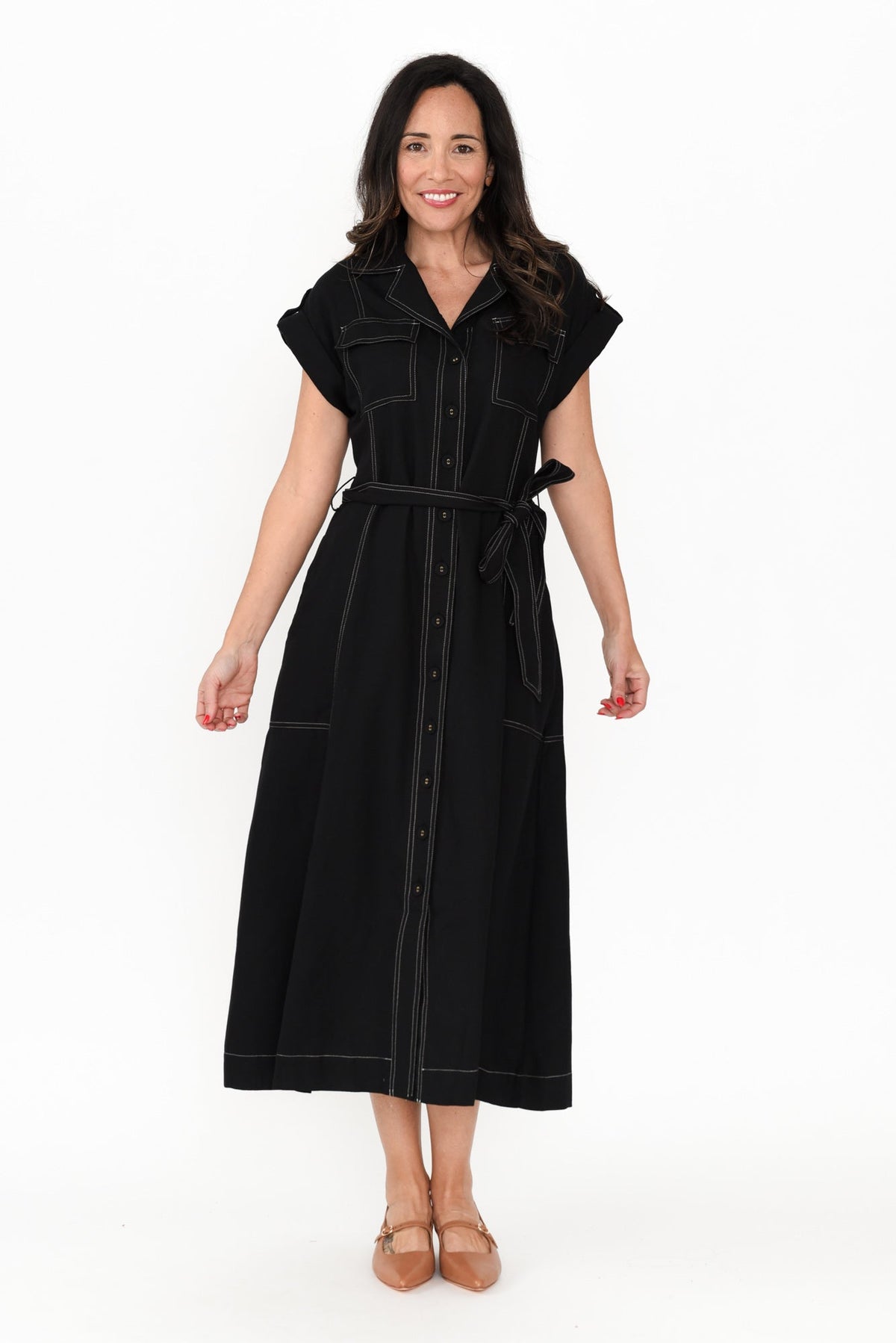 Patricia Black Cotton Blend Tie Dress Back View