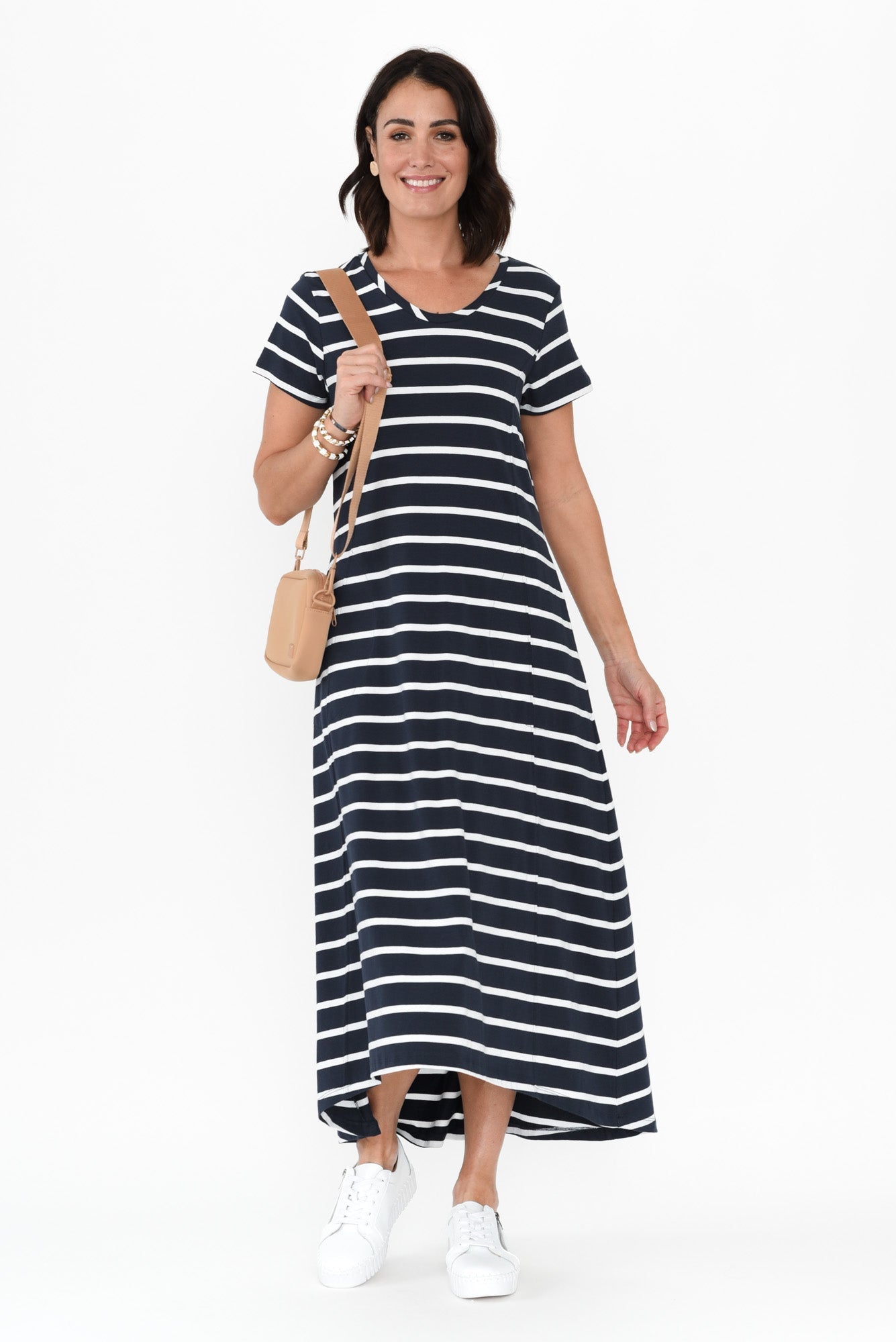 Patrick Indigo Stripe Cotton Pocket Dress Front View 2