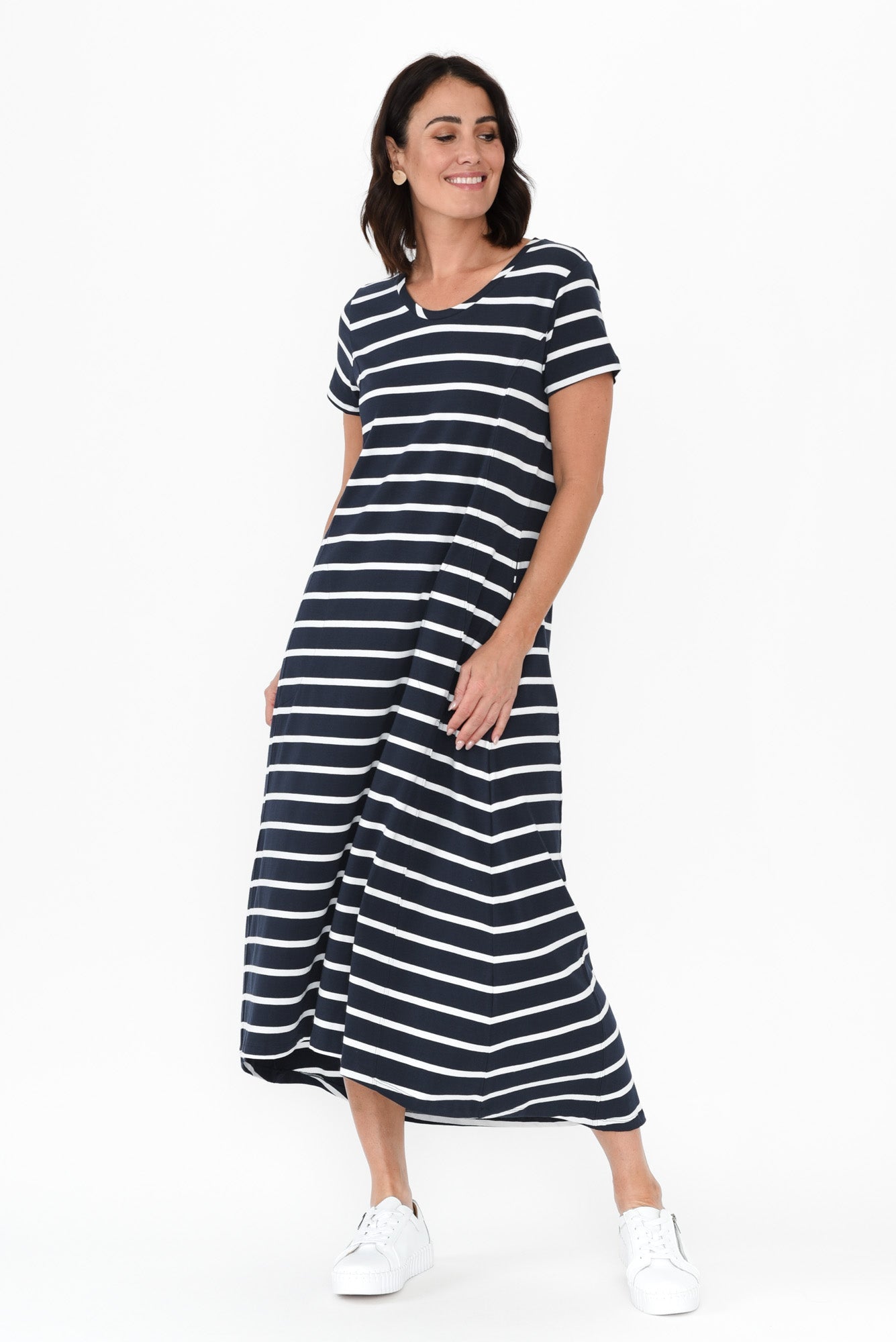 Patrick Indigo Stripe Cotton Pocket Dress Front View