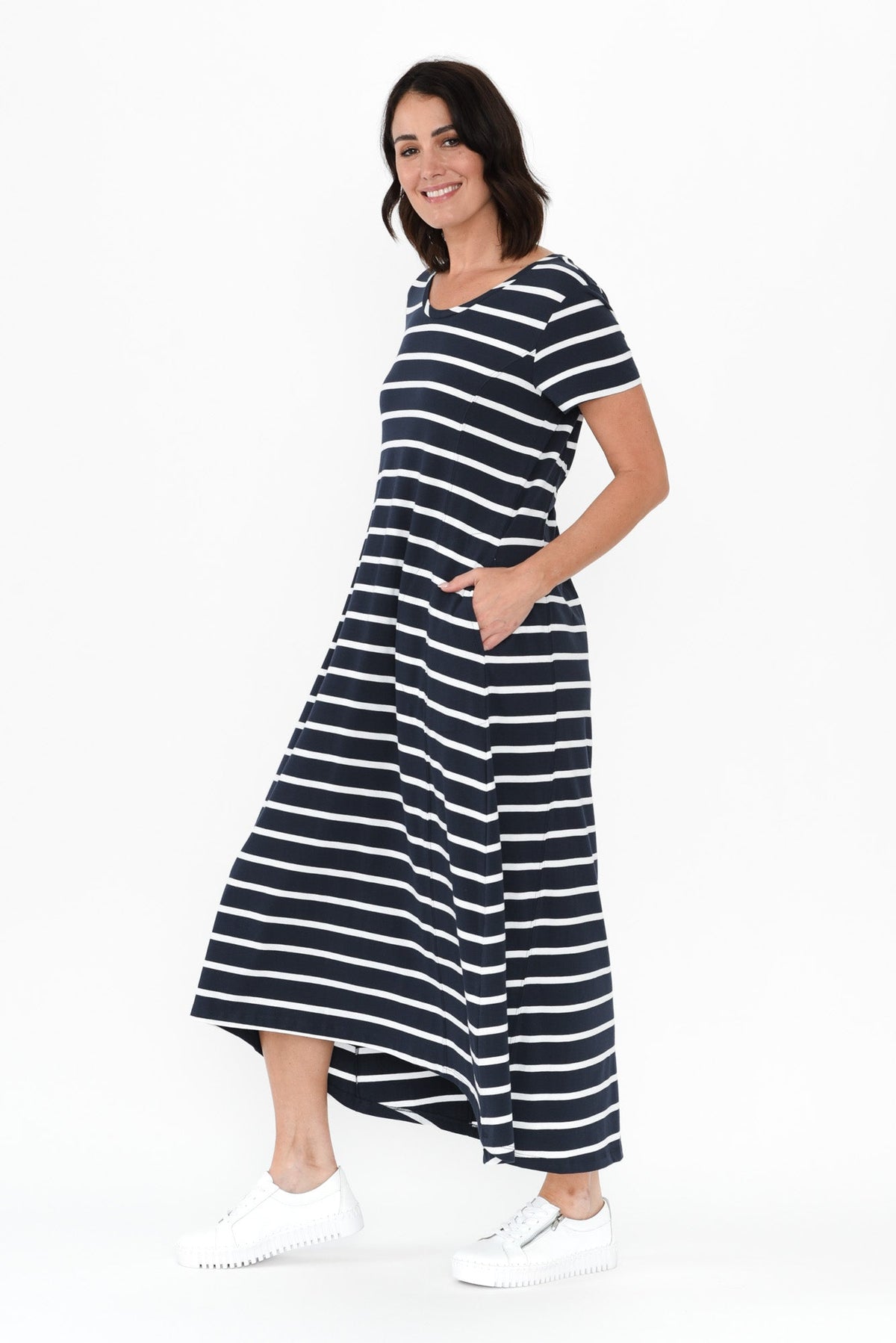 Patrick Indigo Stripe Cotton Pocket Dress Back View