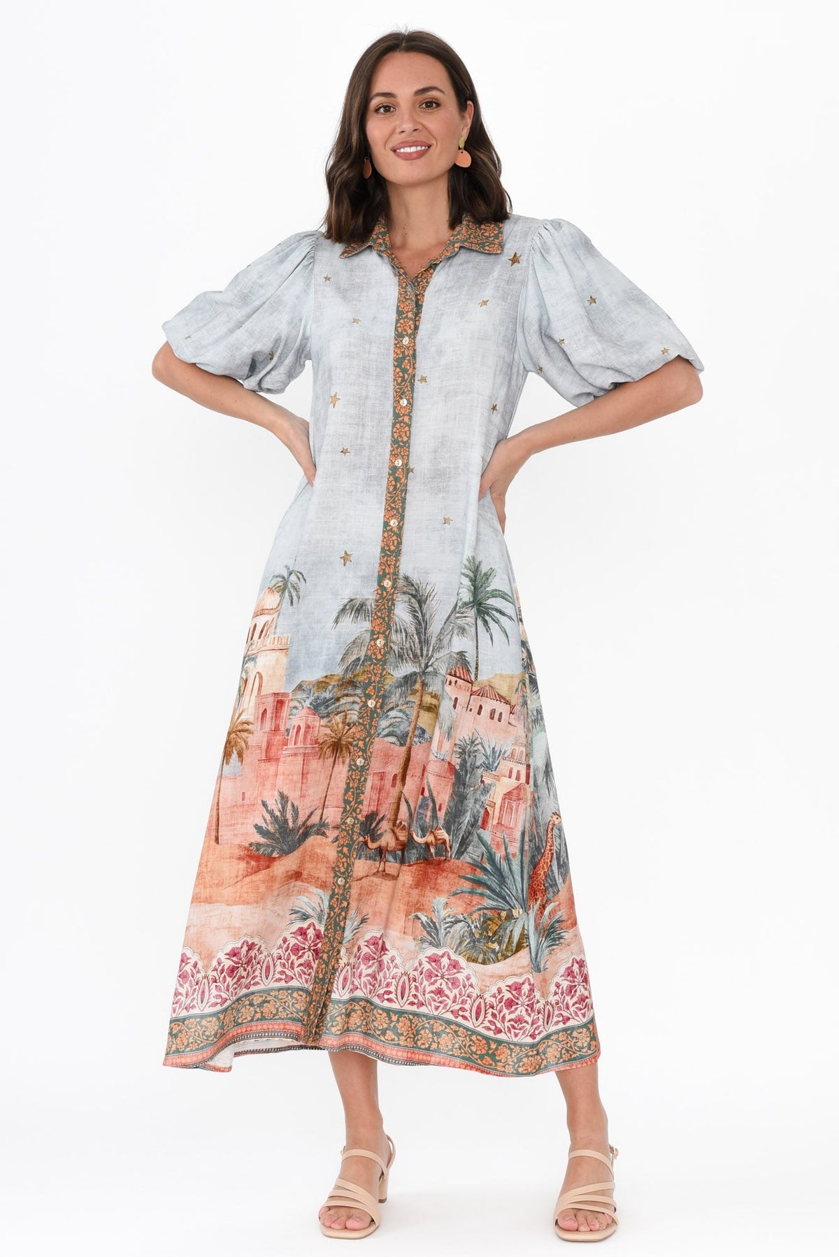 Piper Blue Palm Shirt Dress Back View 2