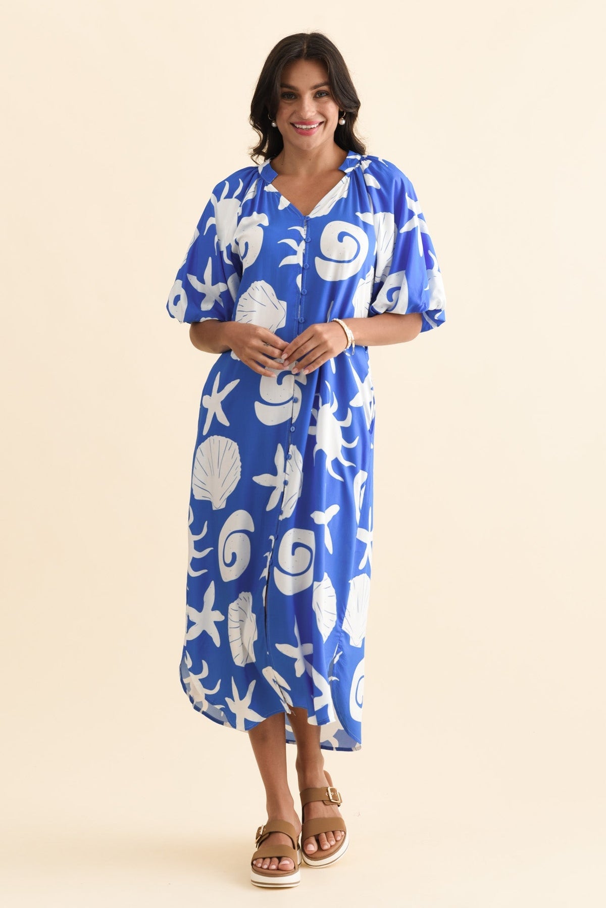 Pippen Cobalt Sea Tie Dress Full Length View