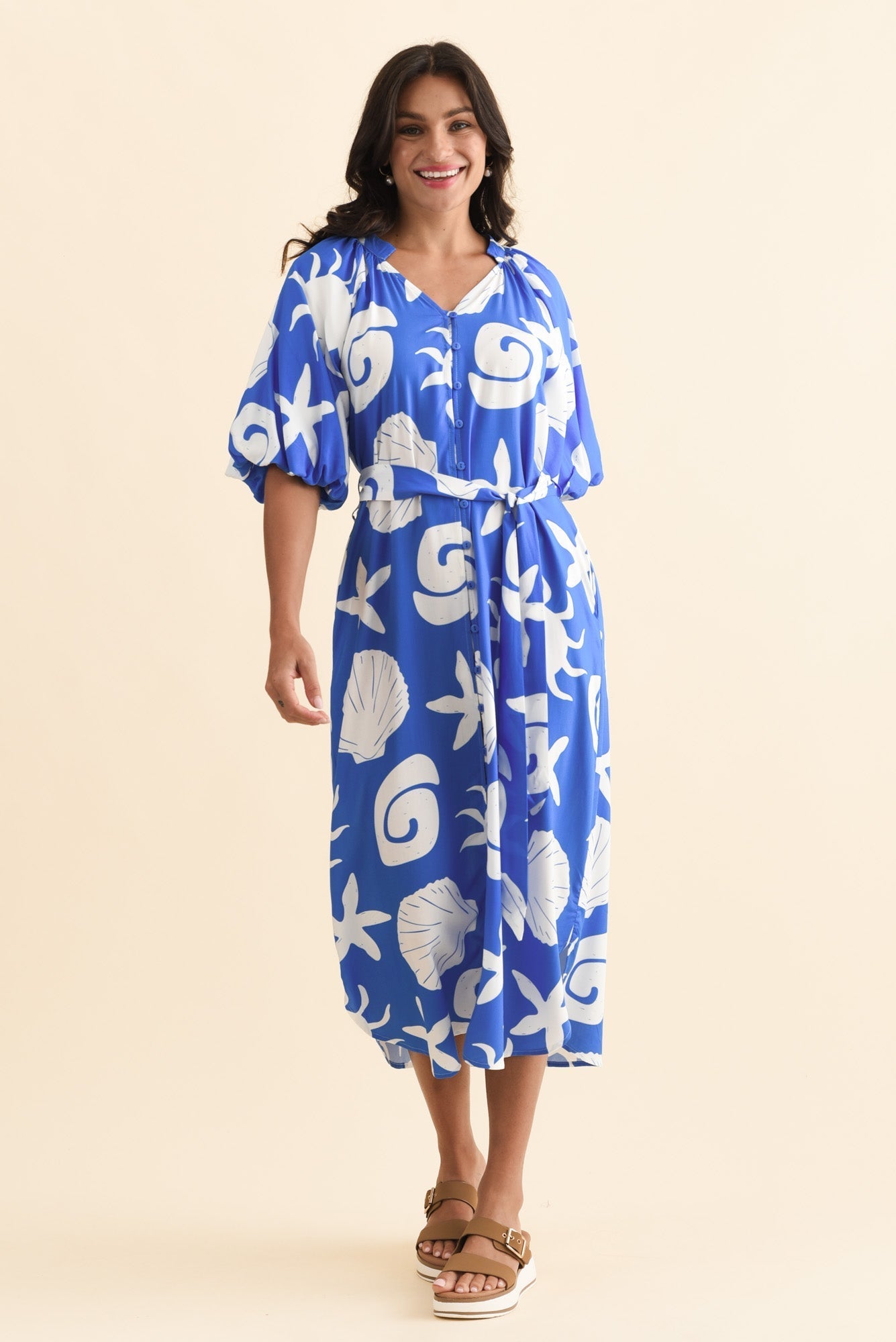 Pippen Cobalt Sea Tie Dress Front View