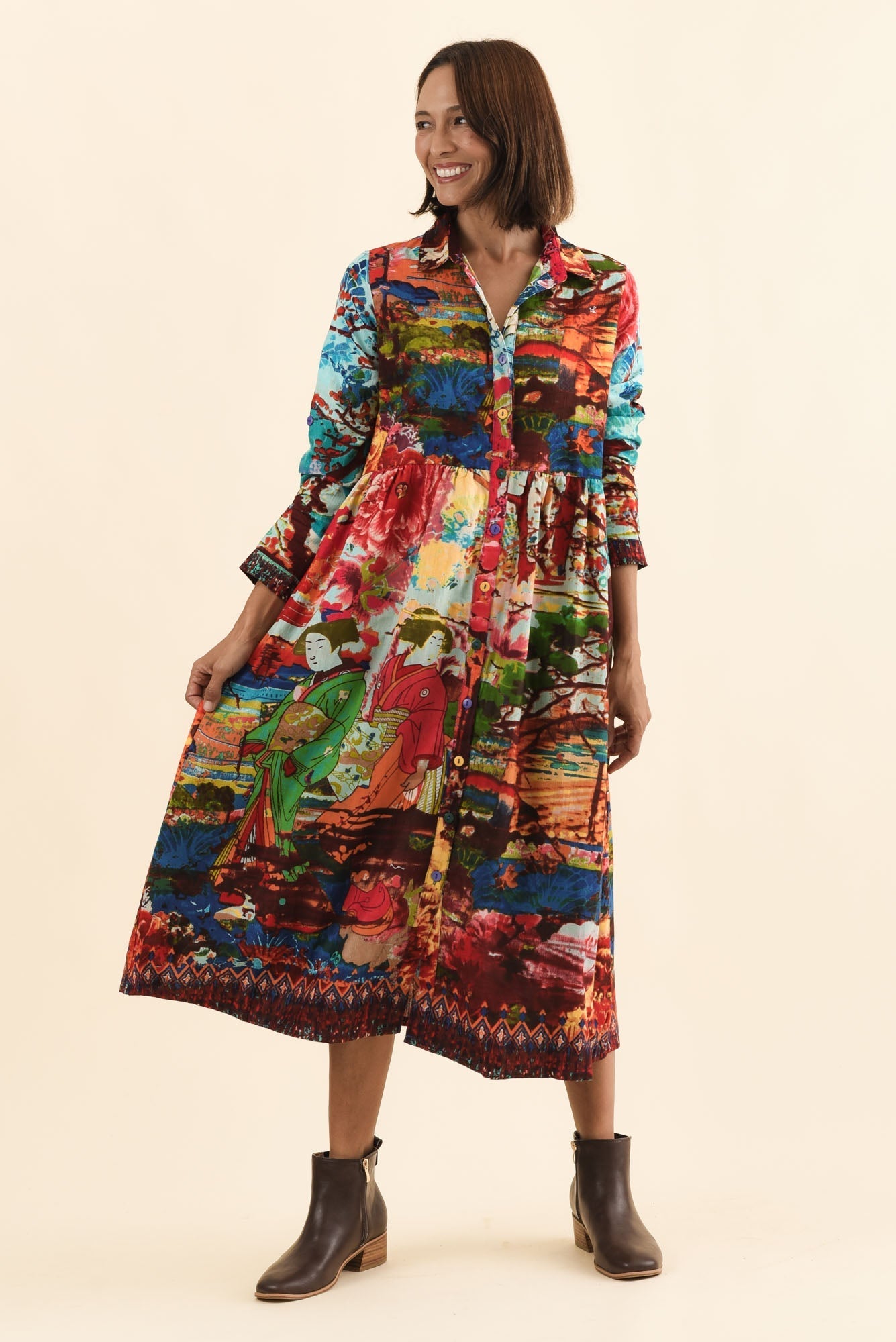 Platt Red Garden Pocket Shirt Dress Full Length View