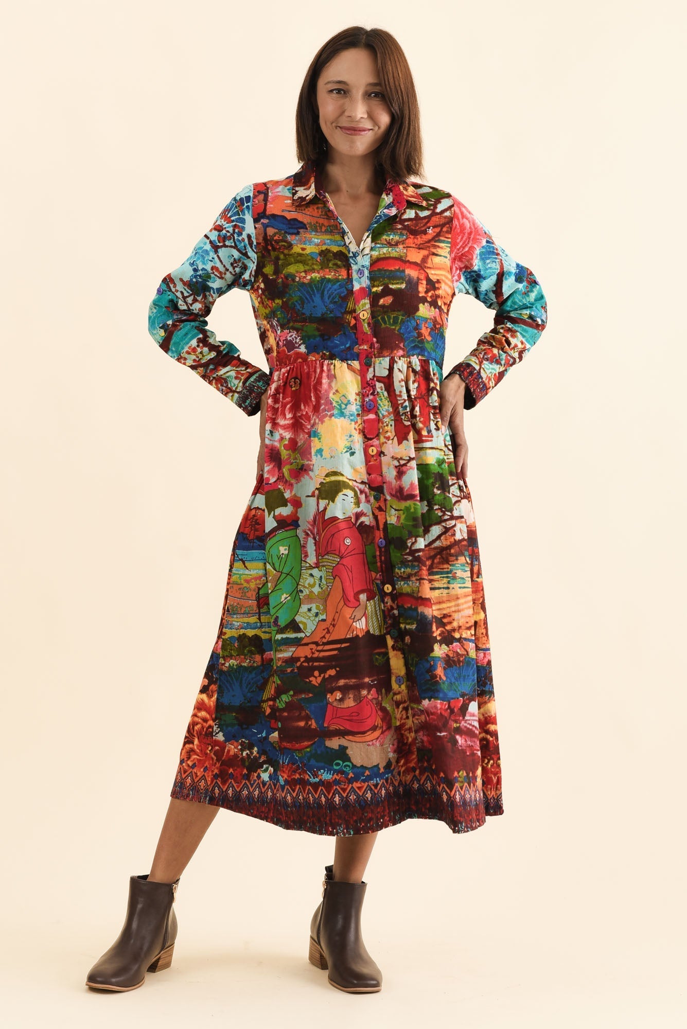 Platt Red Garden Pocket Shirt Dress Front View