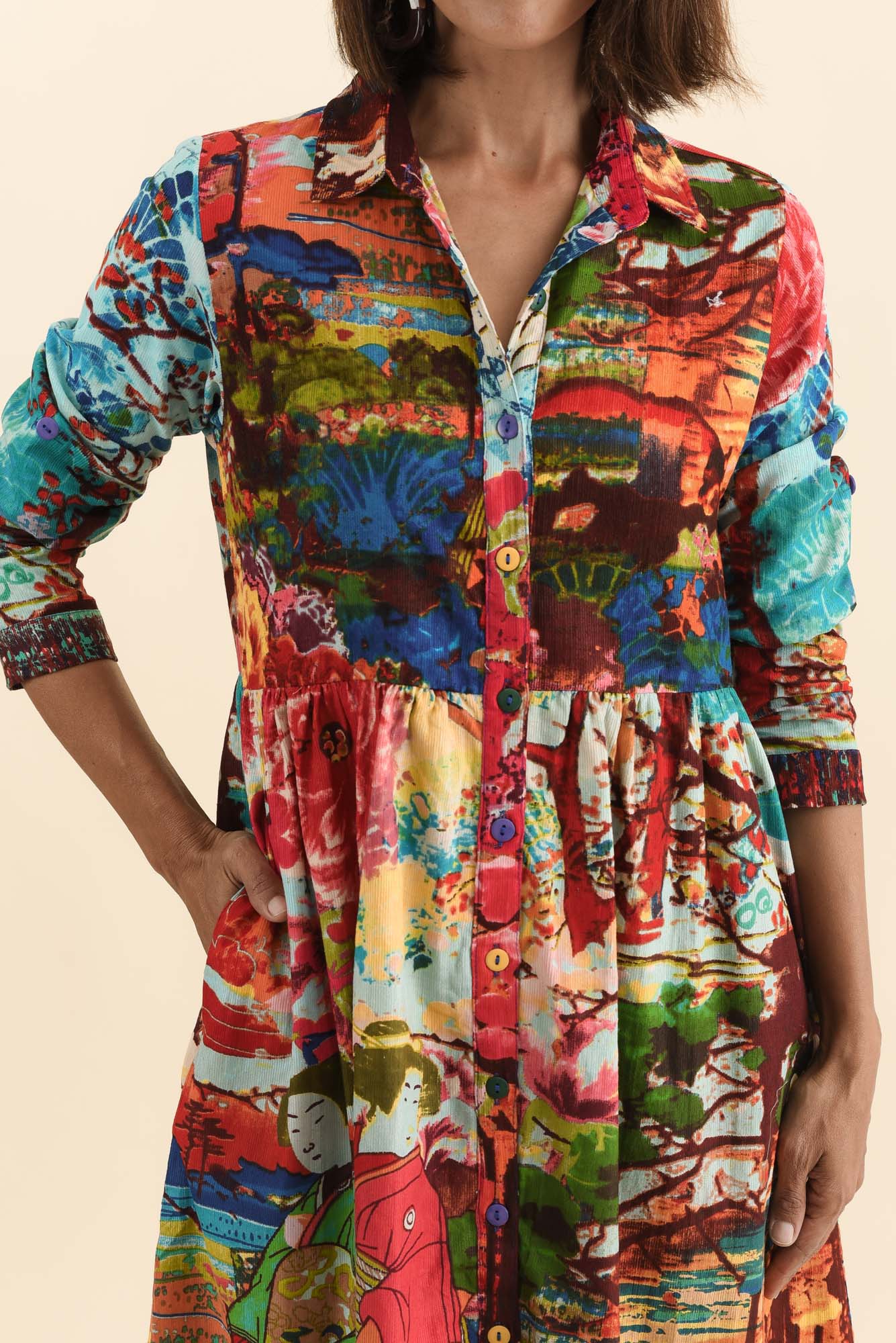 Platt Red Garden Pocket Shirt Dress Detail View