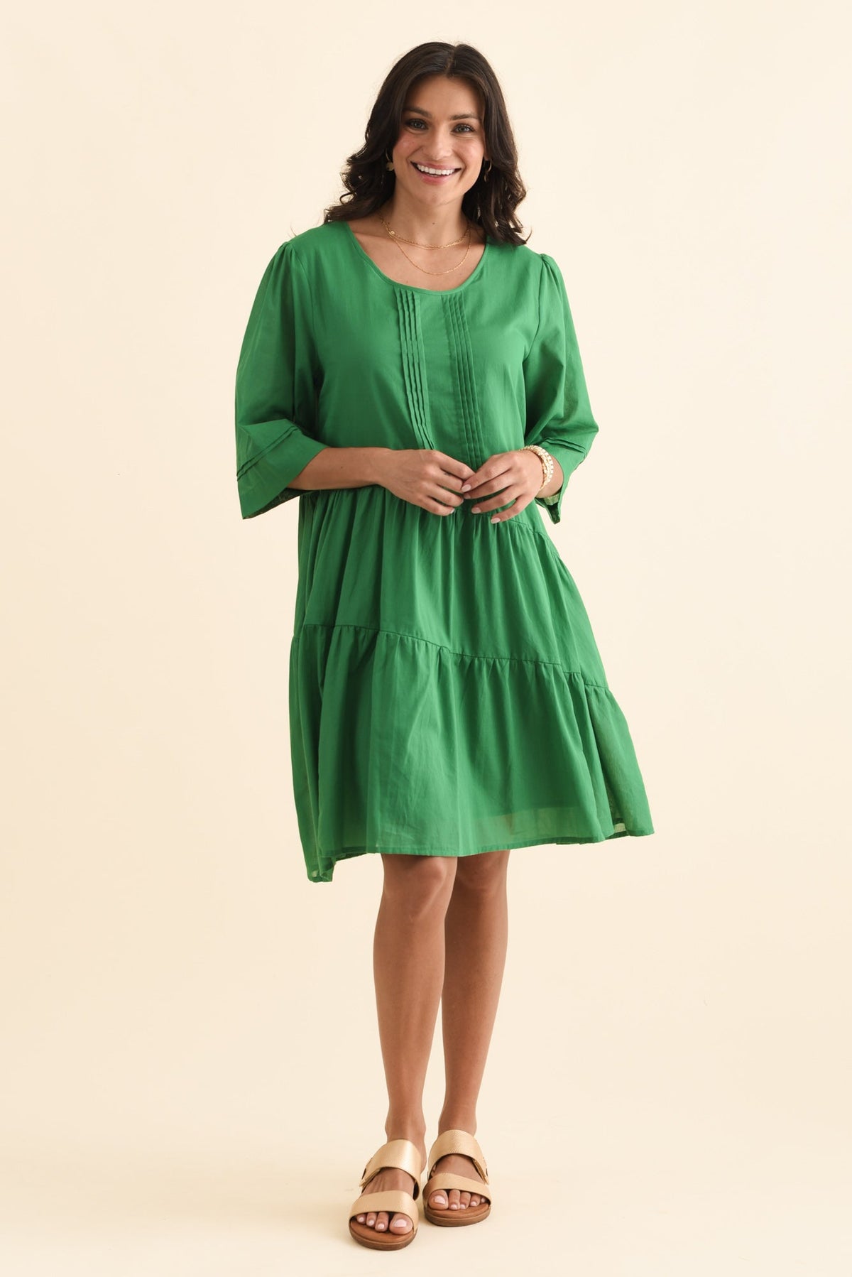 Portia Green Cotton Asymmetrical Dress Full Length View