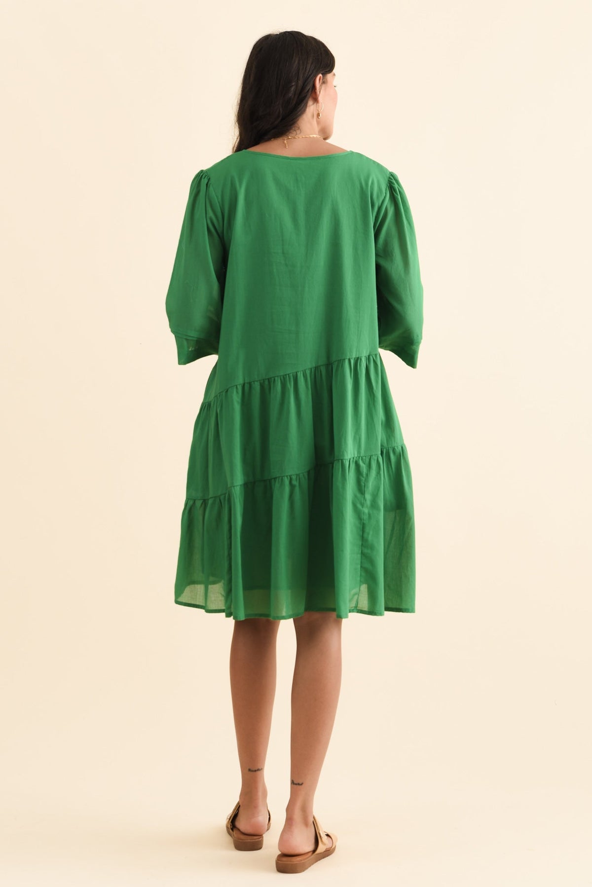 Portia Green Cotton Asymmetrical Dress Side View