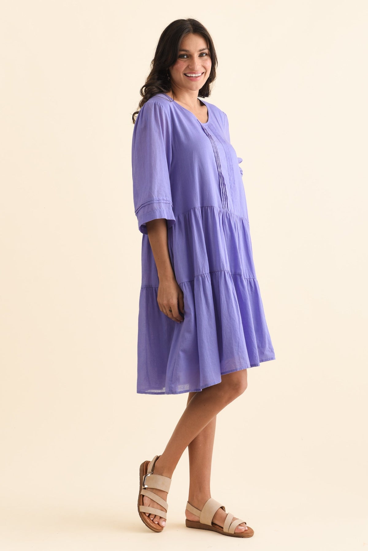 Portia Purple Cotton Asymmetrical Dress Back View