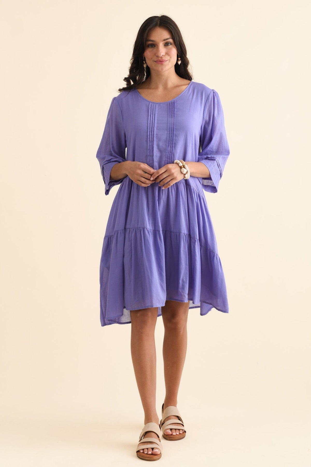 Portia Purple Cotton Asymmetrical Dress Full Length View