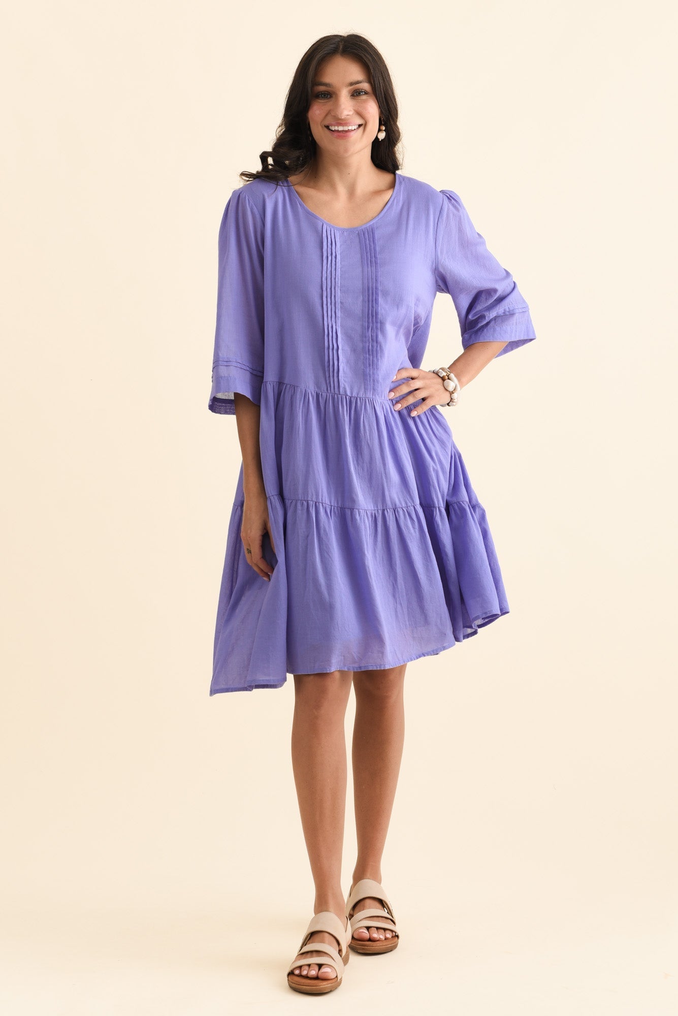 Portia Purple Cotton Asymmetrical Dress Front View
