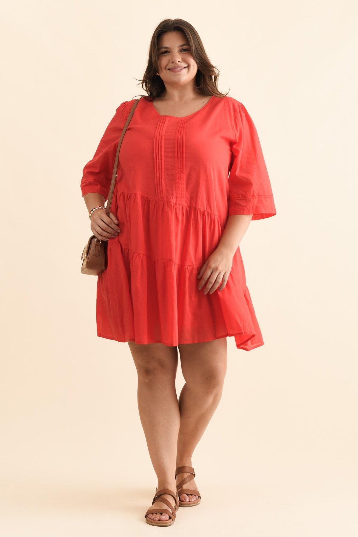 Portia Red Cotton Asymmetrical Dress Side View 2