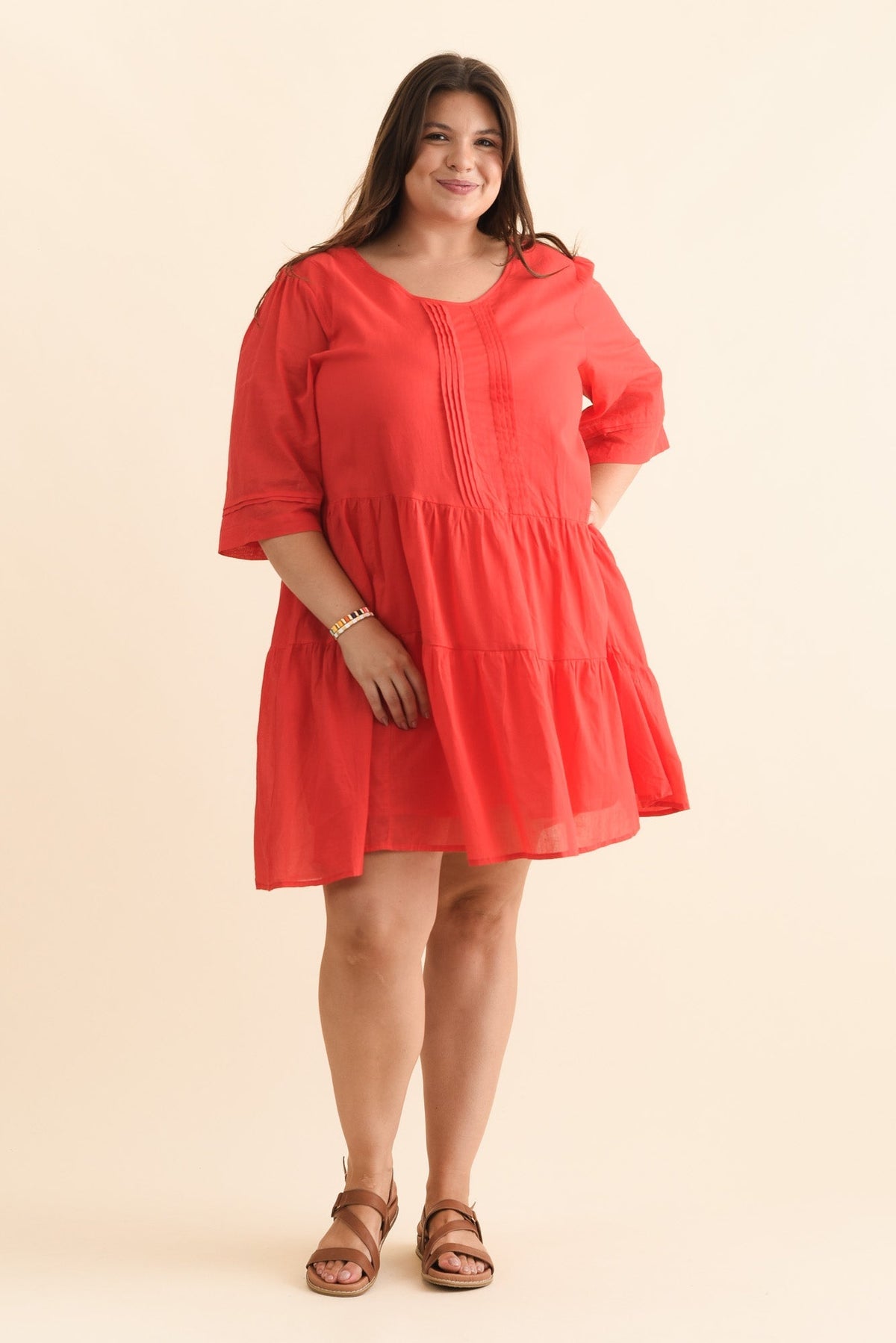 Portia Red Cotton Asymmetrical Dress Detail View 2