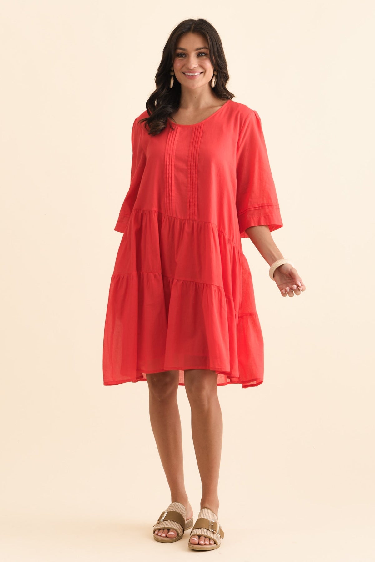 Portia Red Cotton Asymmetrical Dress Back View