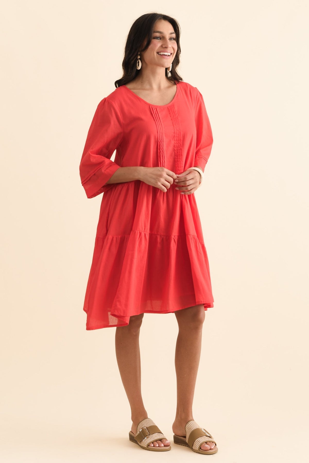 Portia Red Cotton Asymmetrical Dress Side View