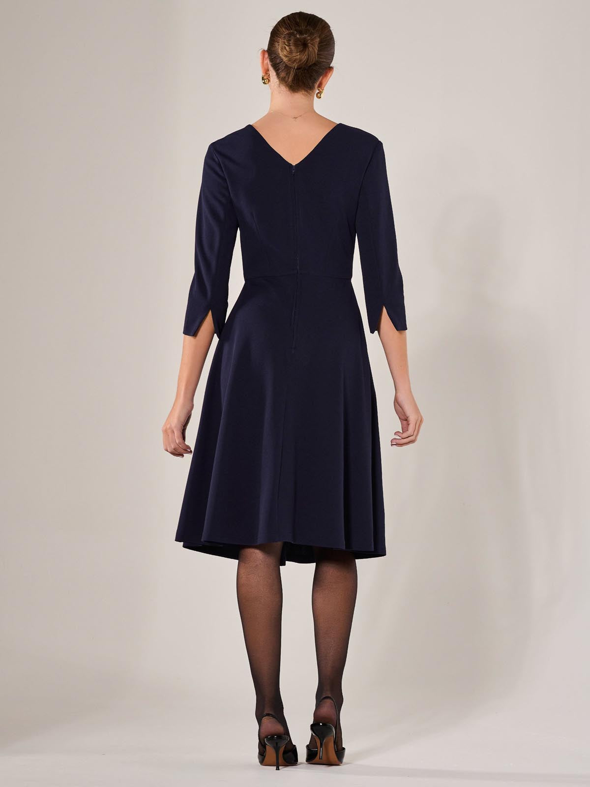 Round Neck 3/4 Sleeve Midi Dress Back View