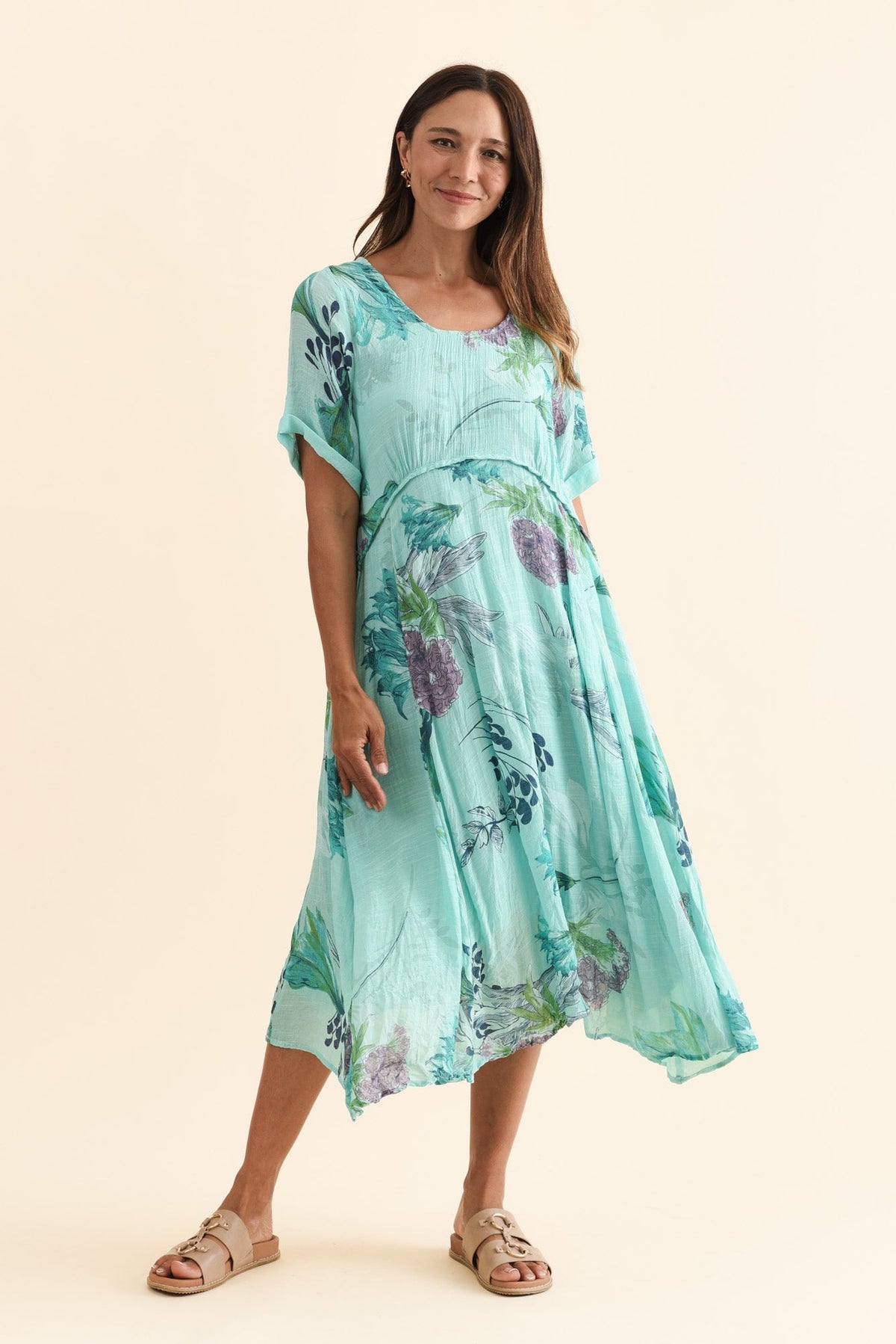 Ramona Blue Floral Cotton Blend Dress Front View 2