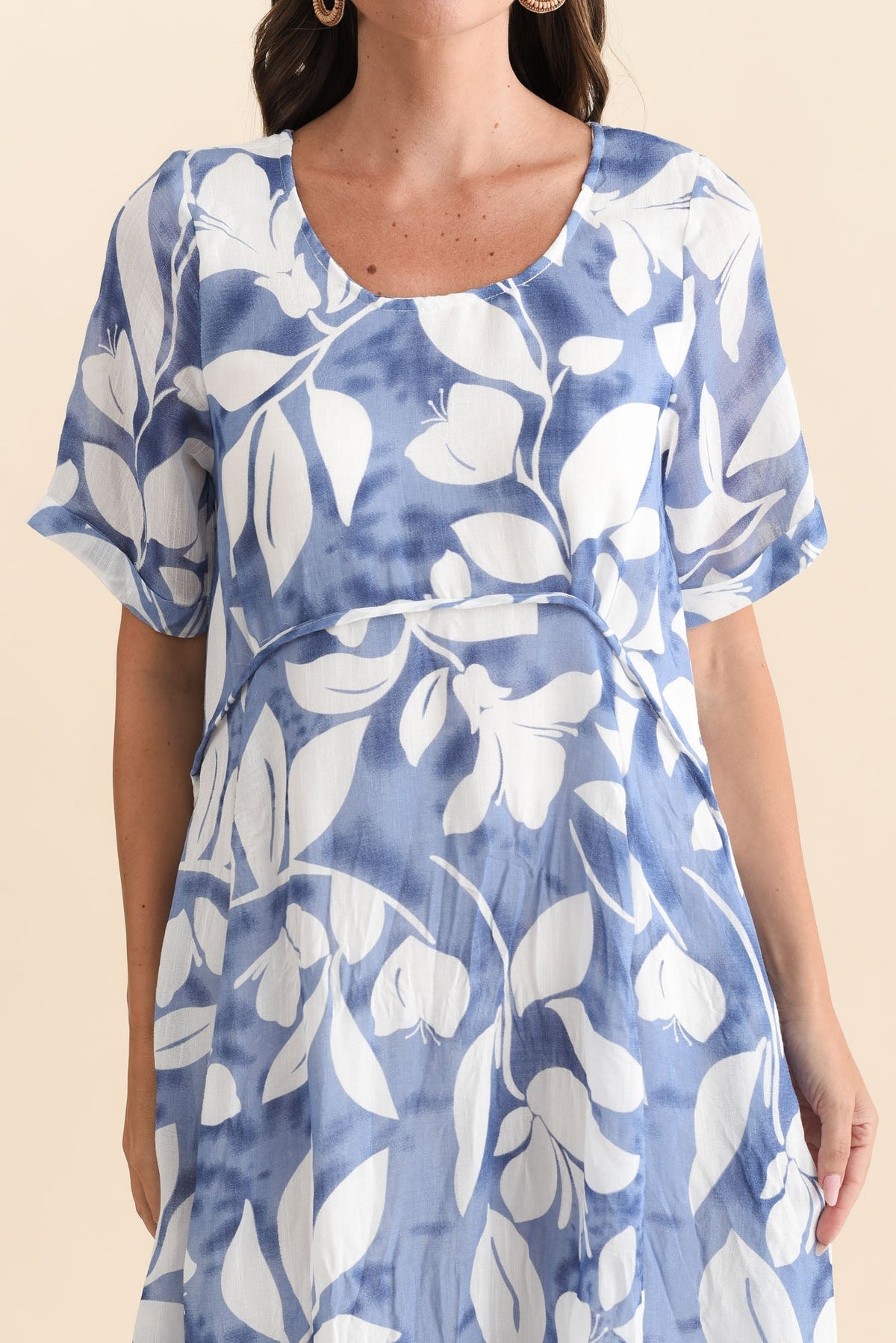 Ramona Blue Leaf Cotton Blend Dress Detail View