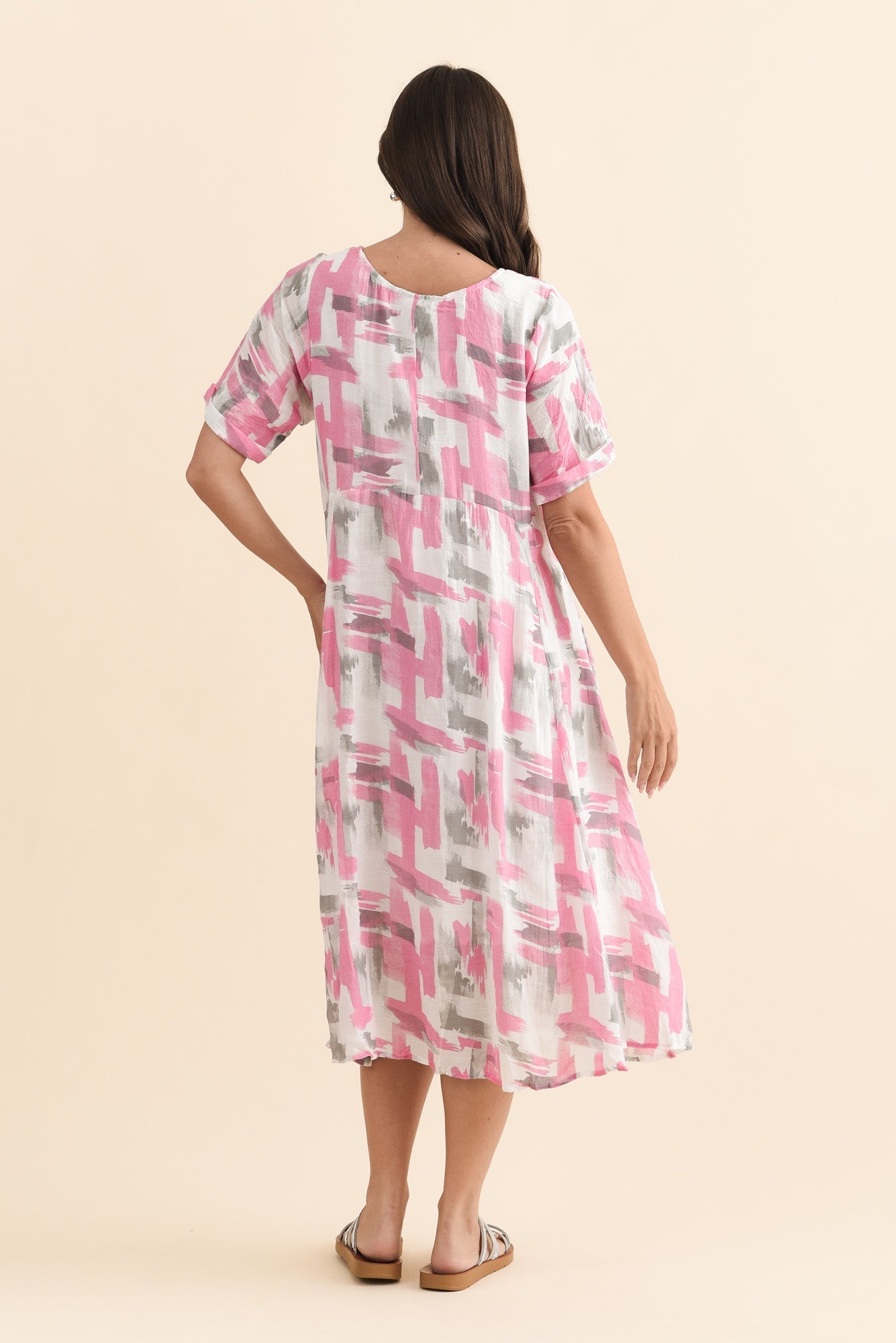 Ramona Pink Brush Stroke Cotton Blend Dress Side View