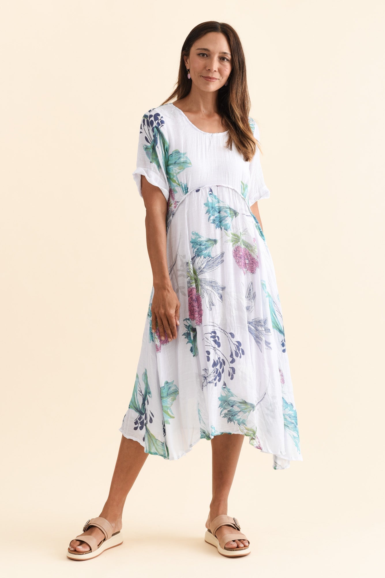 Ramona White Floral Cotton Blend Dress Front View