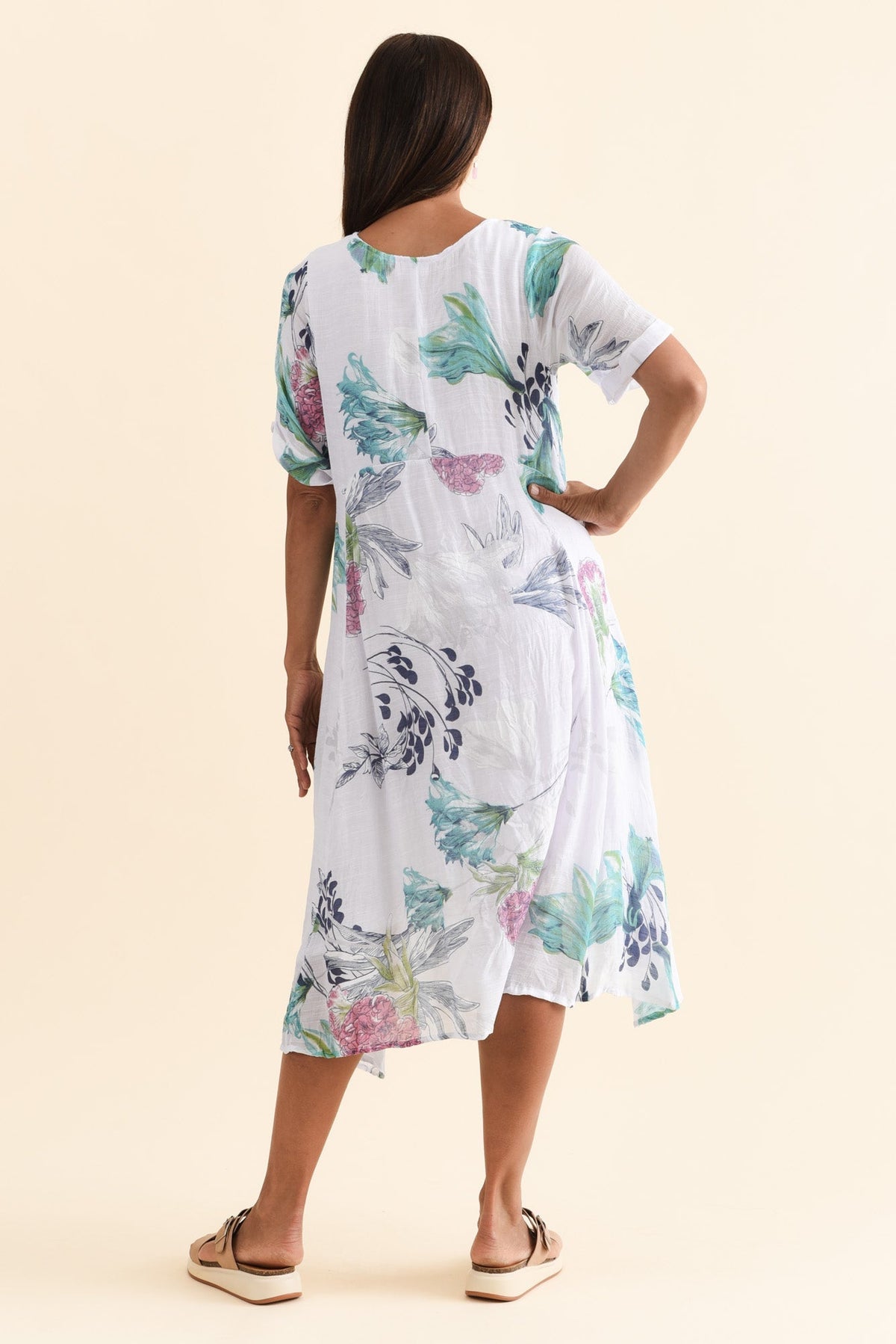 Ramona White Floral Cotton Blend Dress Side View