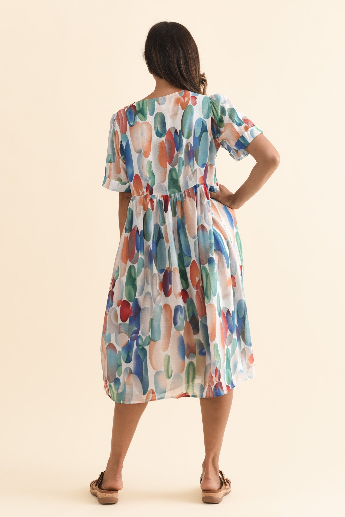 Rayna Blue Abstract Button Dress Detail View