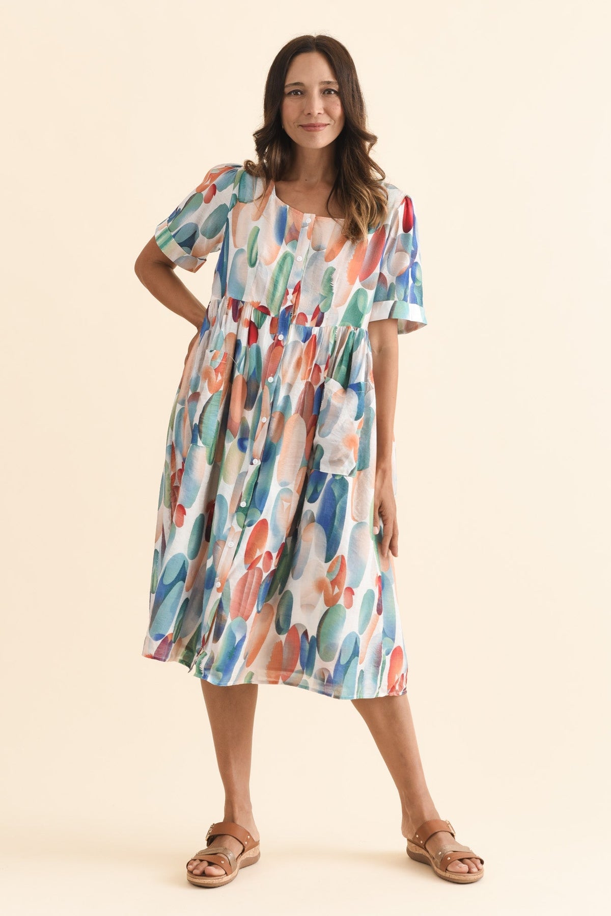 Rayna Blue Abstract Button Dress Back View 2