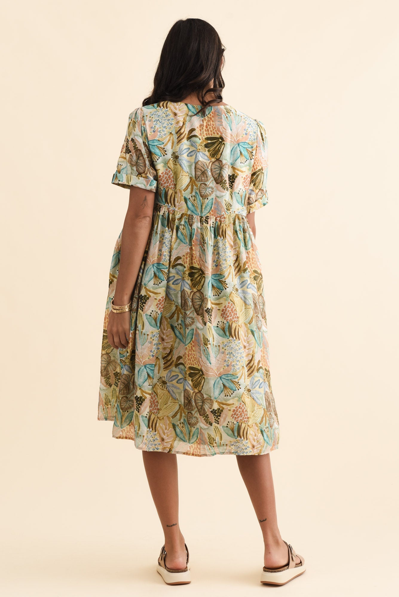 Rayna Brown Garden Button Dress Side View