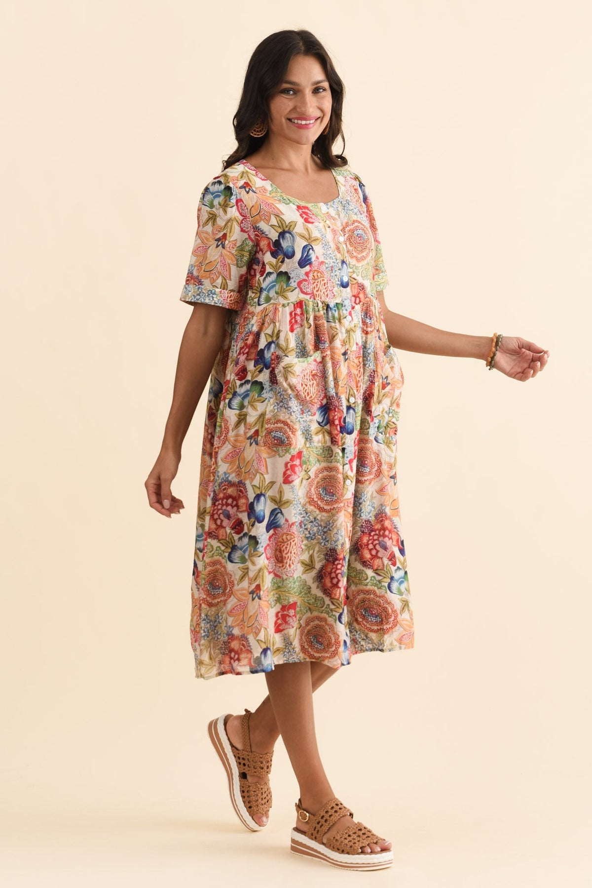 Rayna Orange Garden Button Dress Back View
