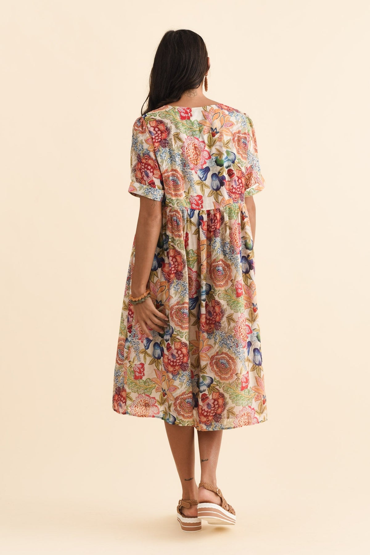 Rayna Orange Garden Button Dress Side View