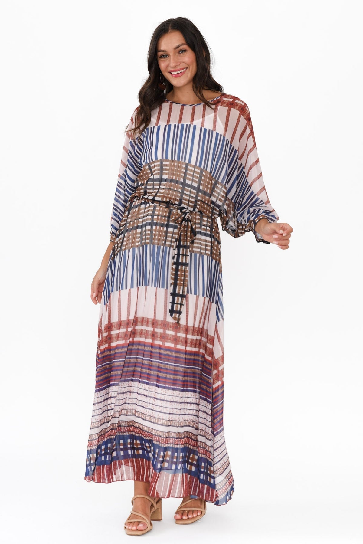 Rays Blue Check Tie Dress Full Length View