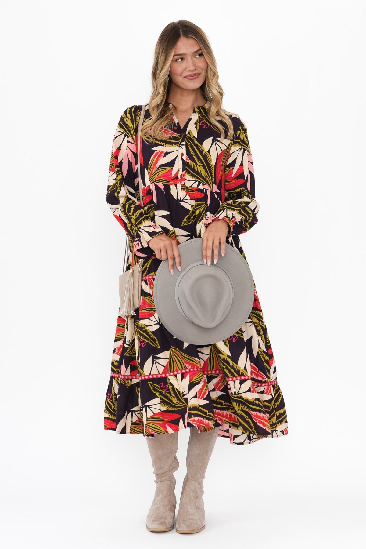 Reagan Navy Palm Tier Dress Back View