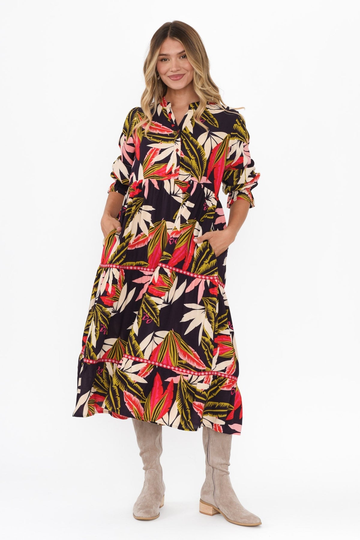 Reagan Navy Palm Tier Dress Back View 2