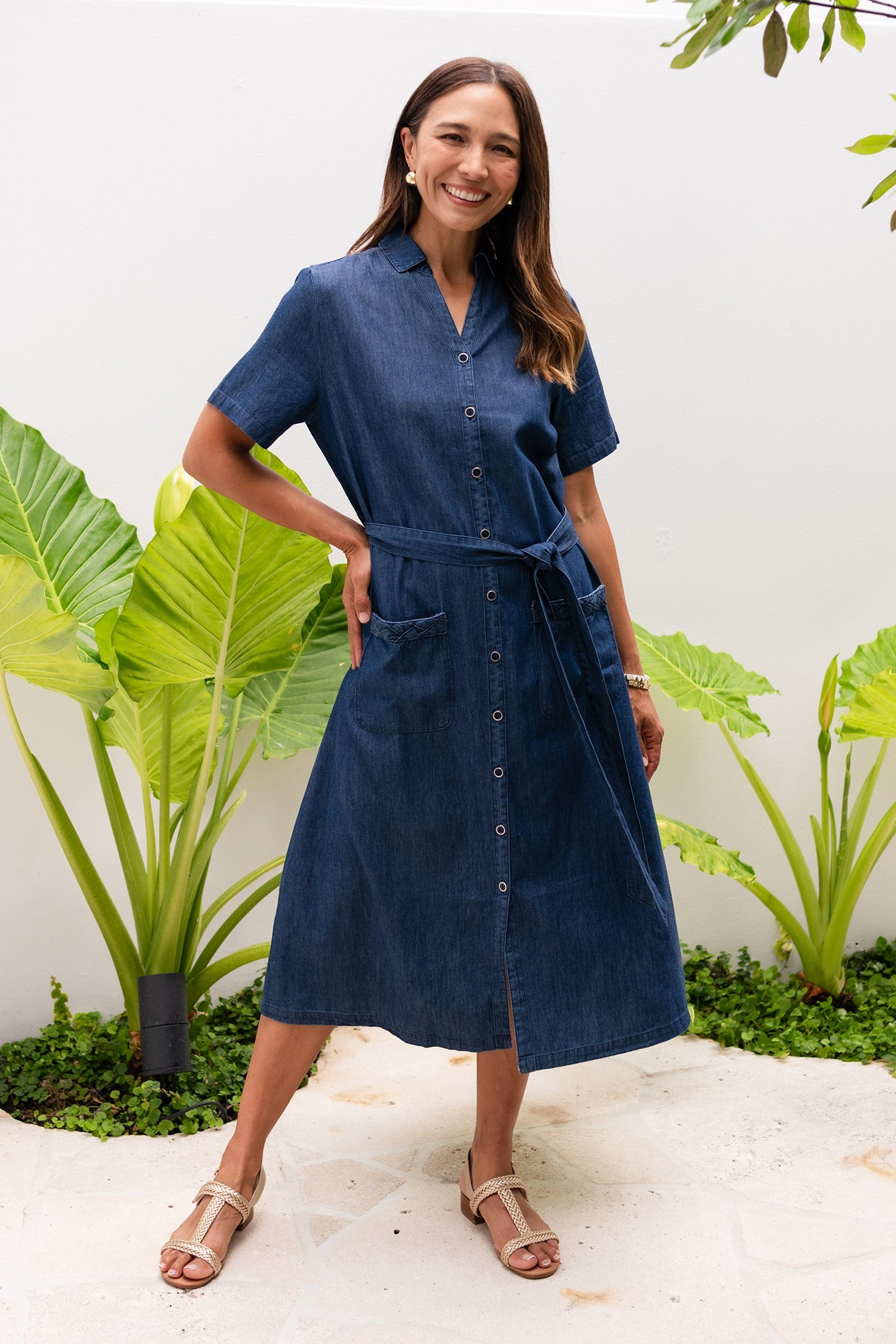 Sofie Soft Blue Denim Shirt Dress Front View 2