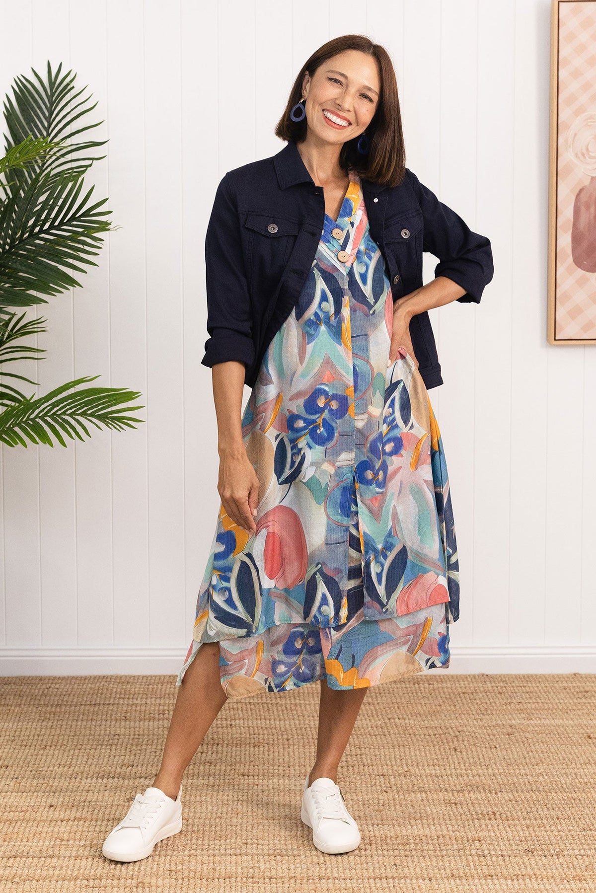 Nala Blue Floral Layers Dress Front View 2