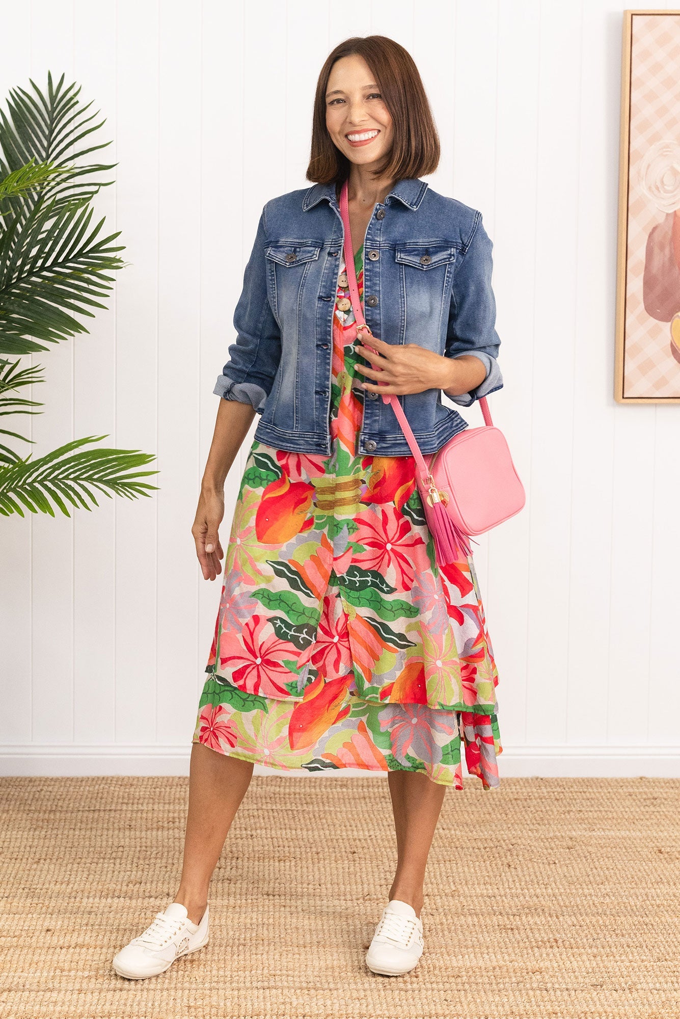 Nala Pink Hibiscus Layers Dress Front View 2