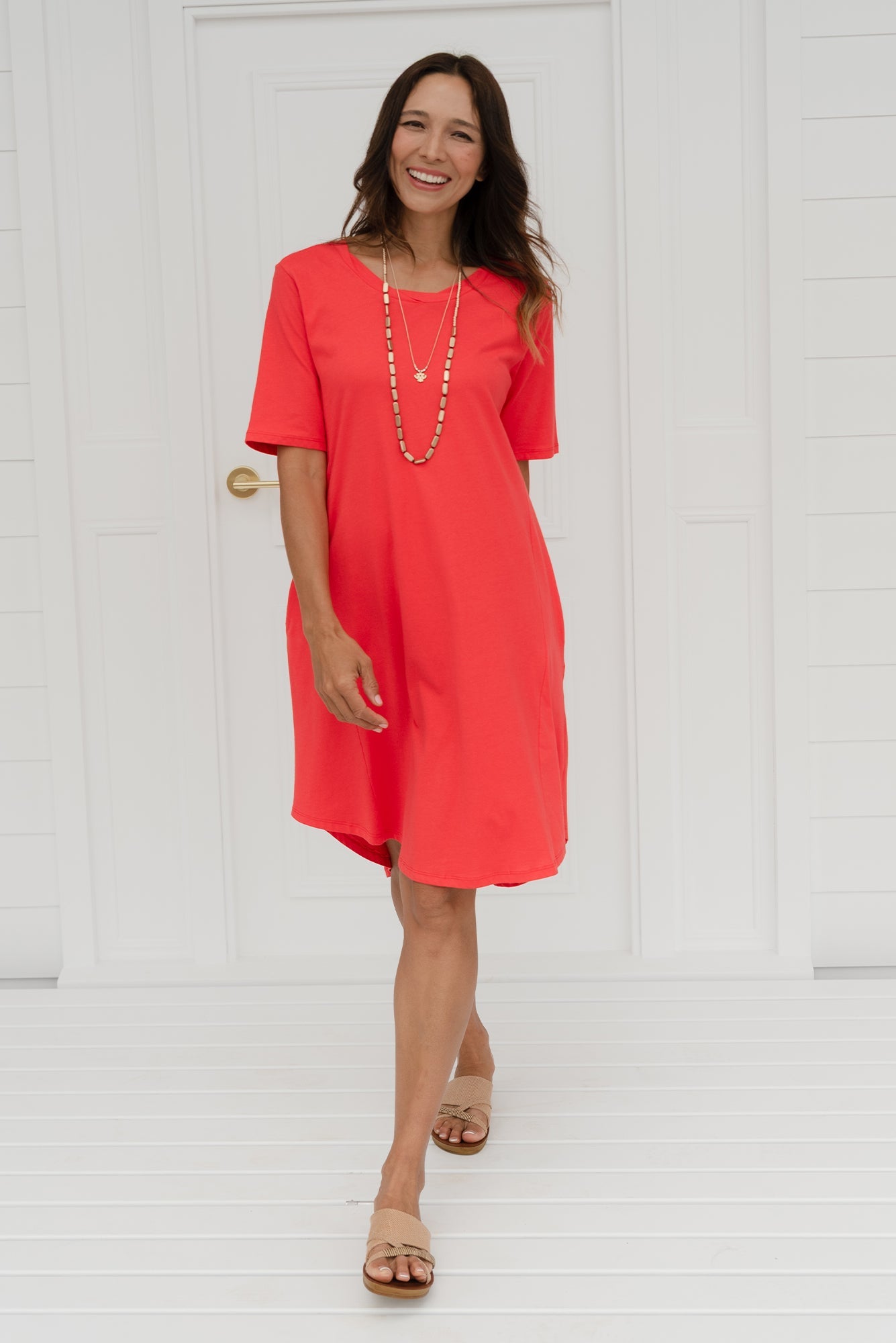 Florida Red Cotton Tee Dress Front View 2